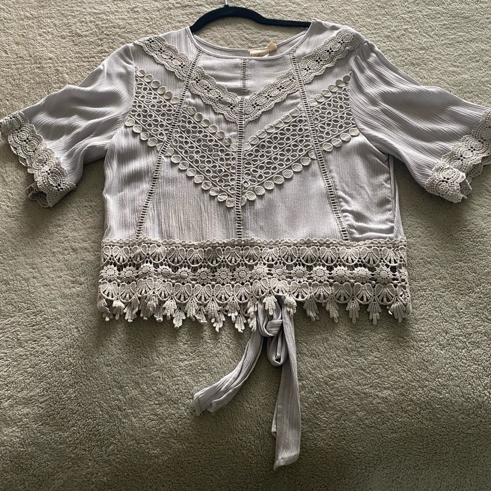 White crow light blue lace blouse size small